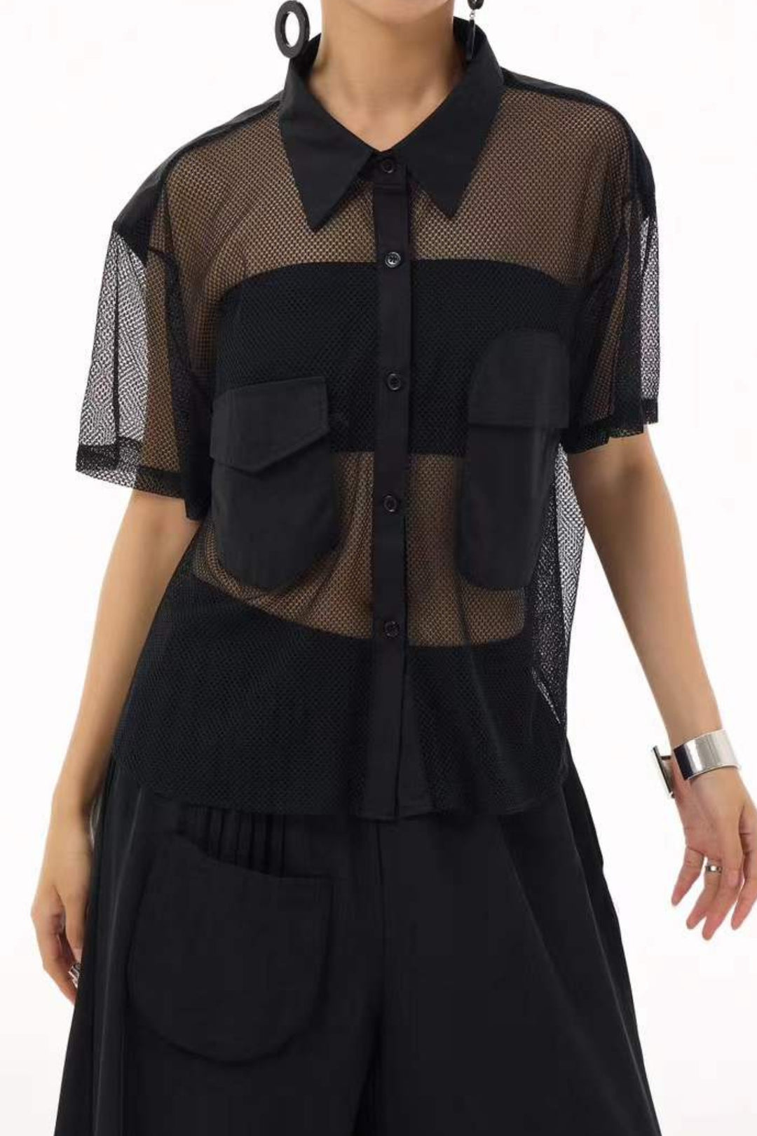 Black Mesh Shirt for women