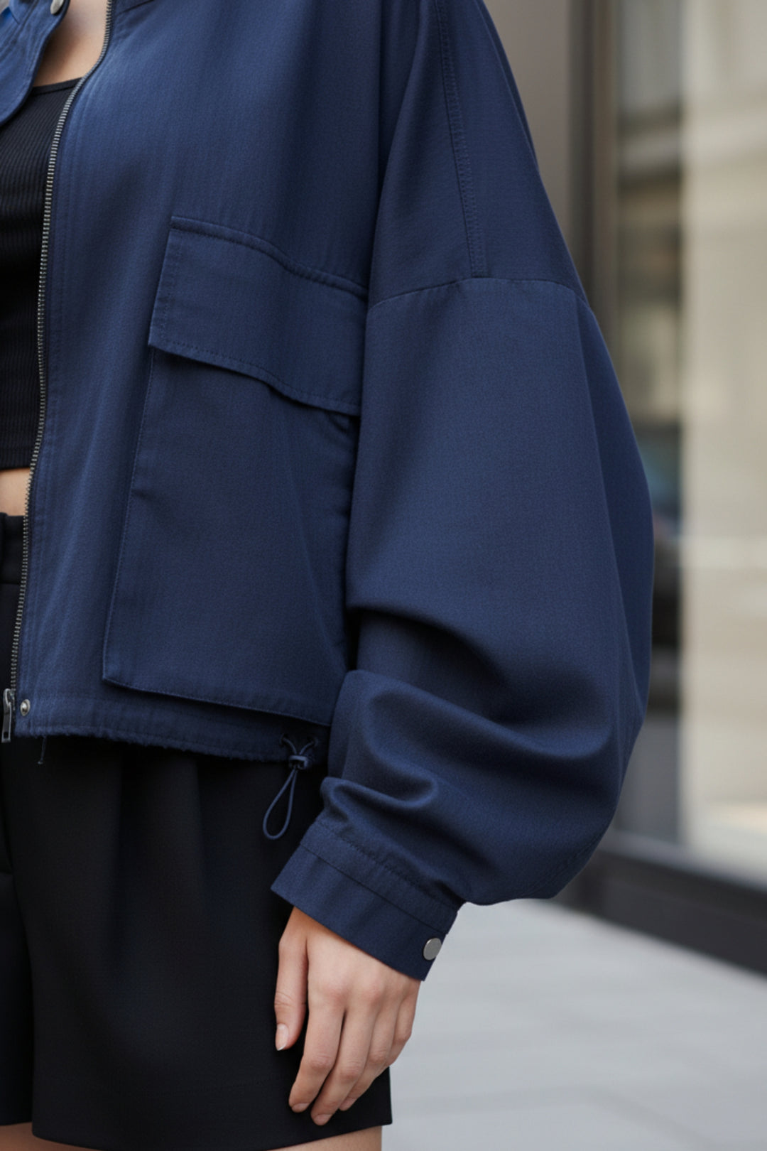 Dapper Navy Oversized Cropped Jacket