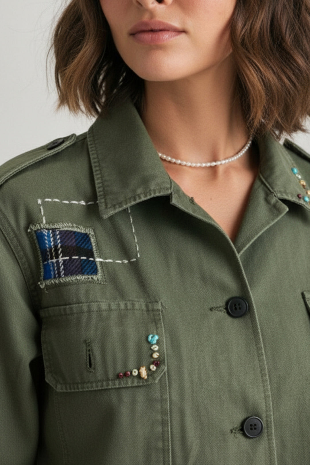 Olive Green Utility Patchwork shirt