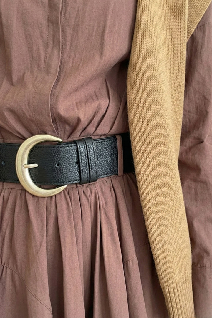 Cocoa Belted Mustard Overlay Shirt Dress