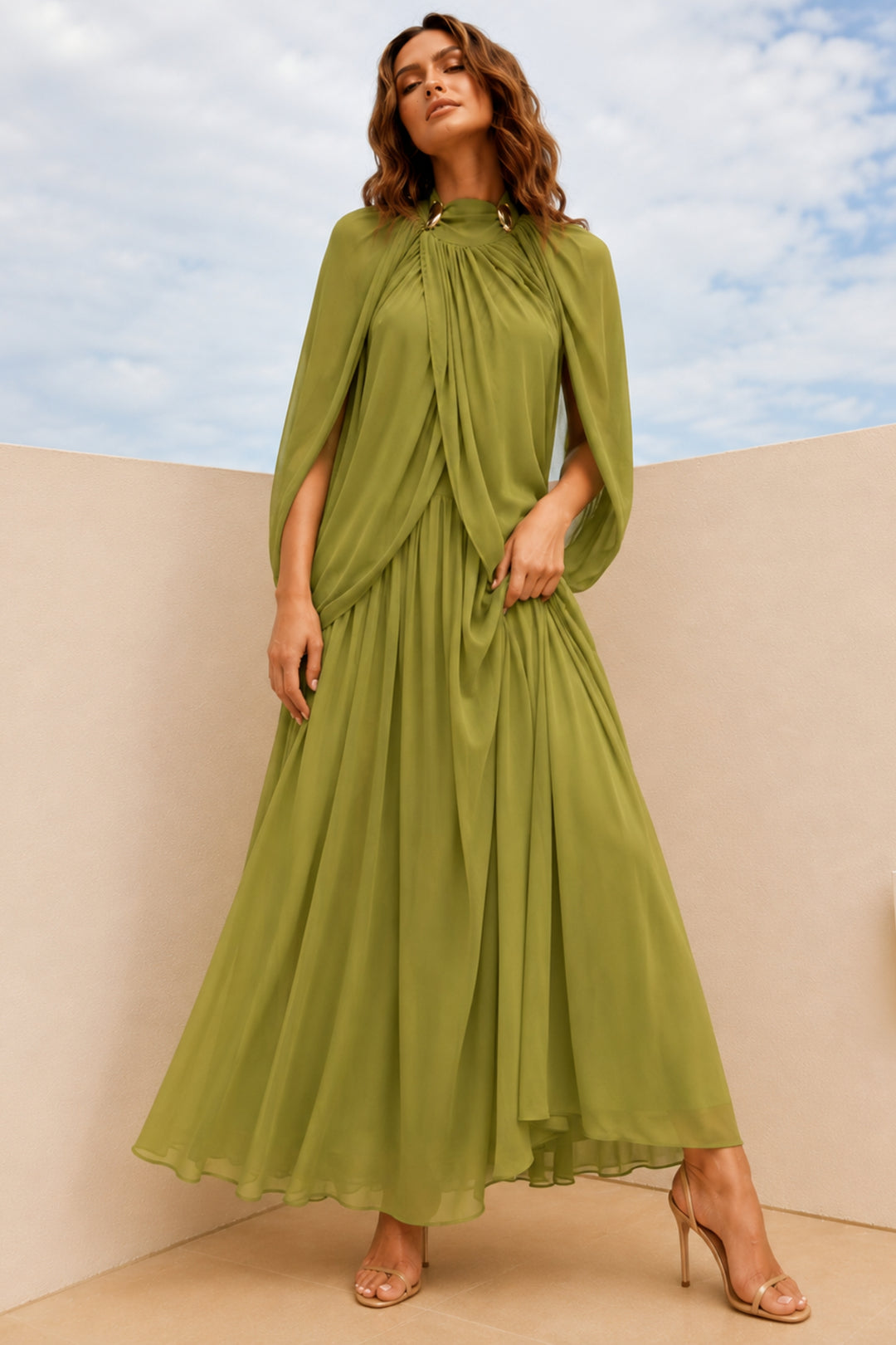 Lime Veil Cape Dress