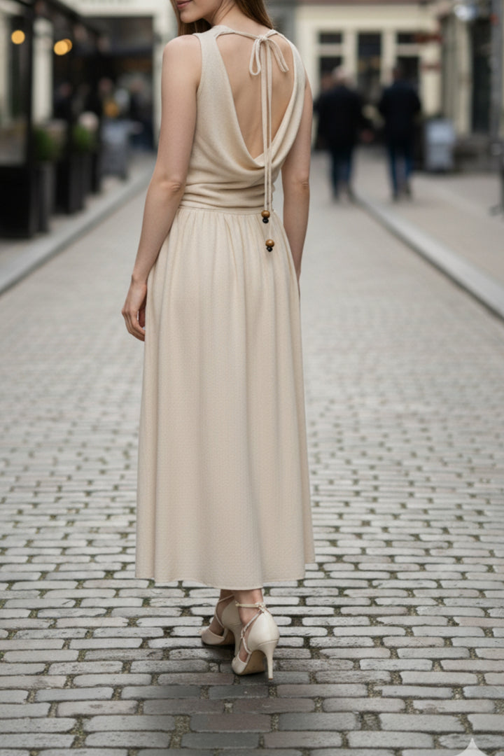 Neck Tie Peach Top & Skirt Coord Set