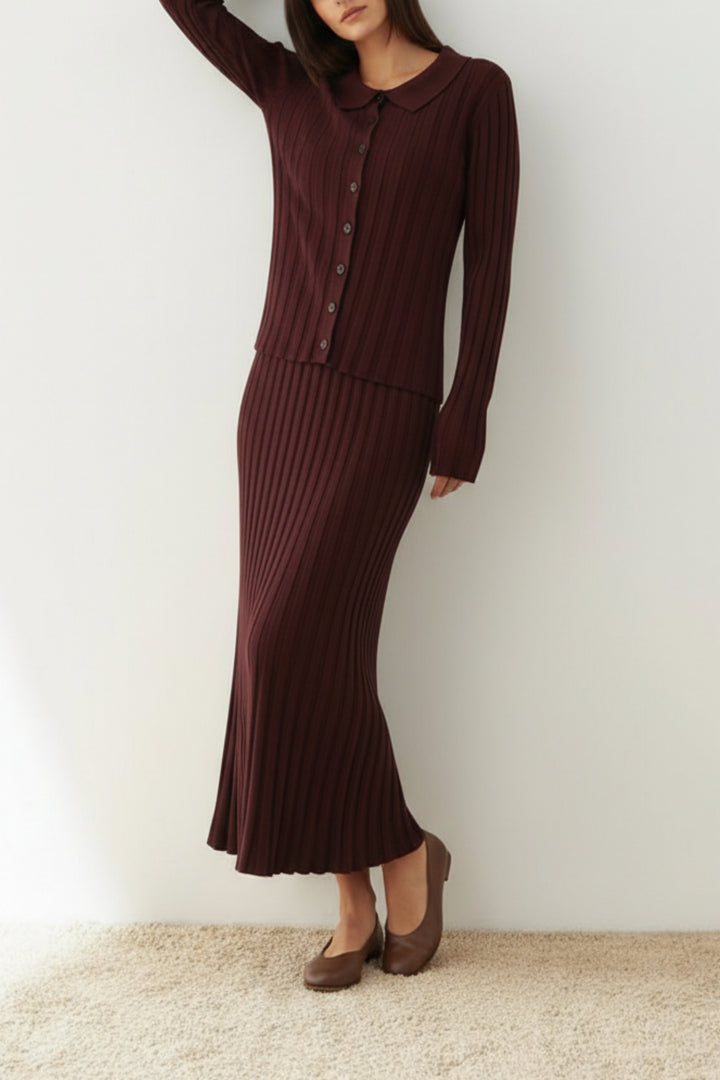 Burnt Maroon Button Down Co-ord Set