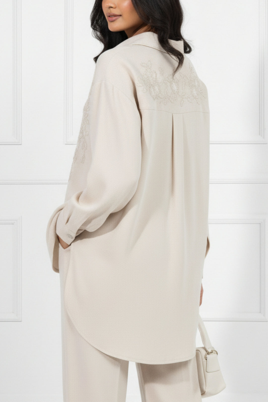 Pale Oak Embroidered Linen Co-ord set