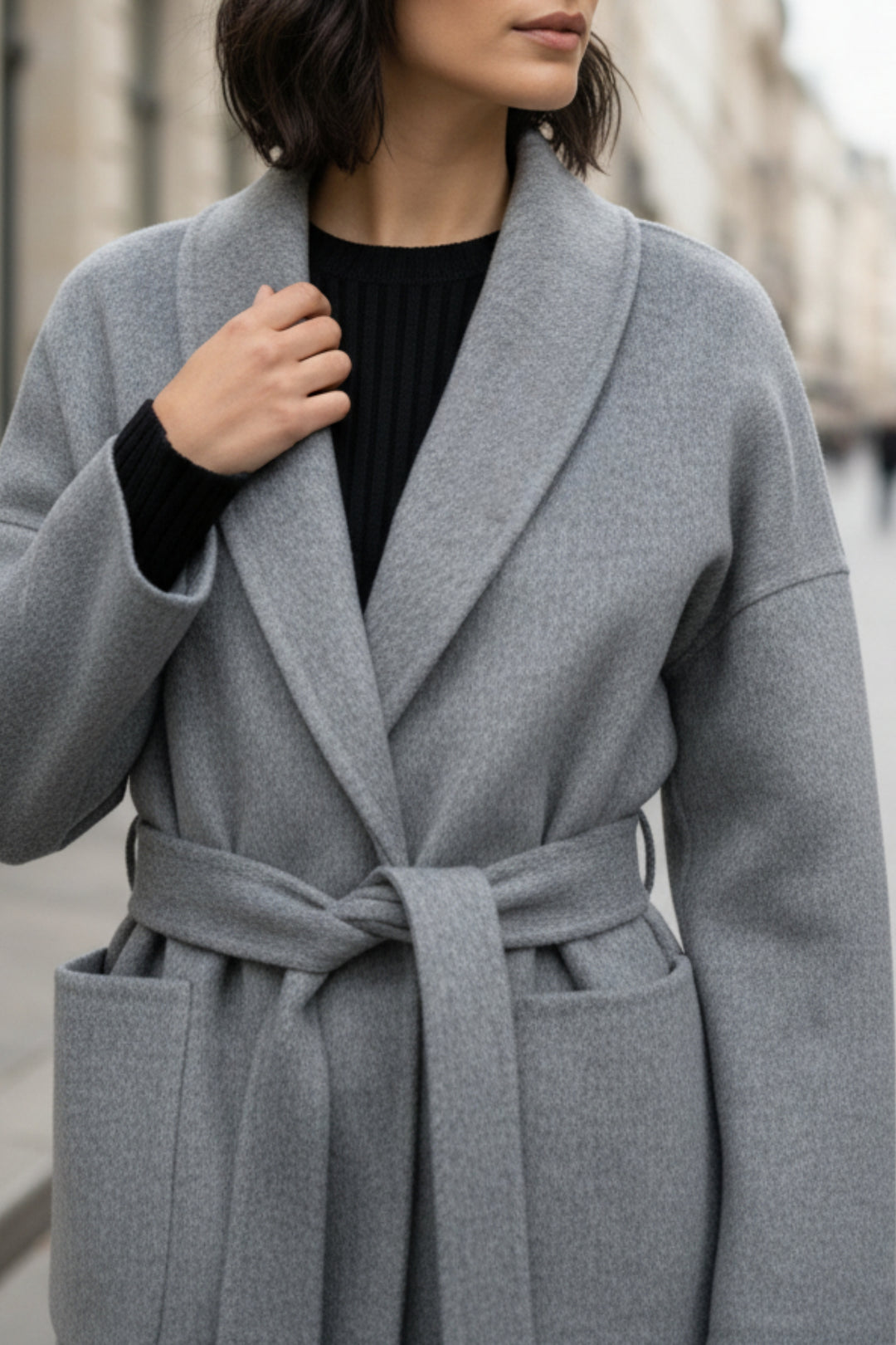 Slate Mist Belted Double-Sided Cashmere Blazer