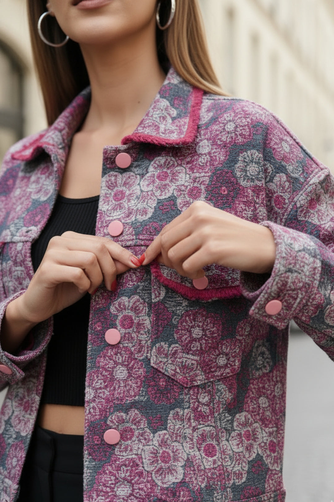Pink Blossom Denim Jacket