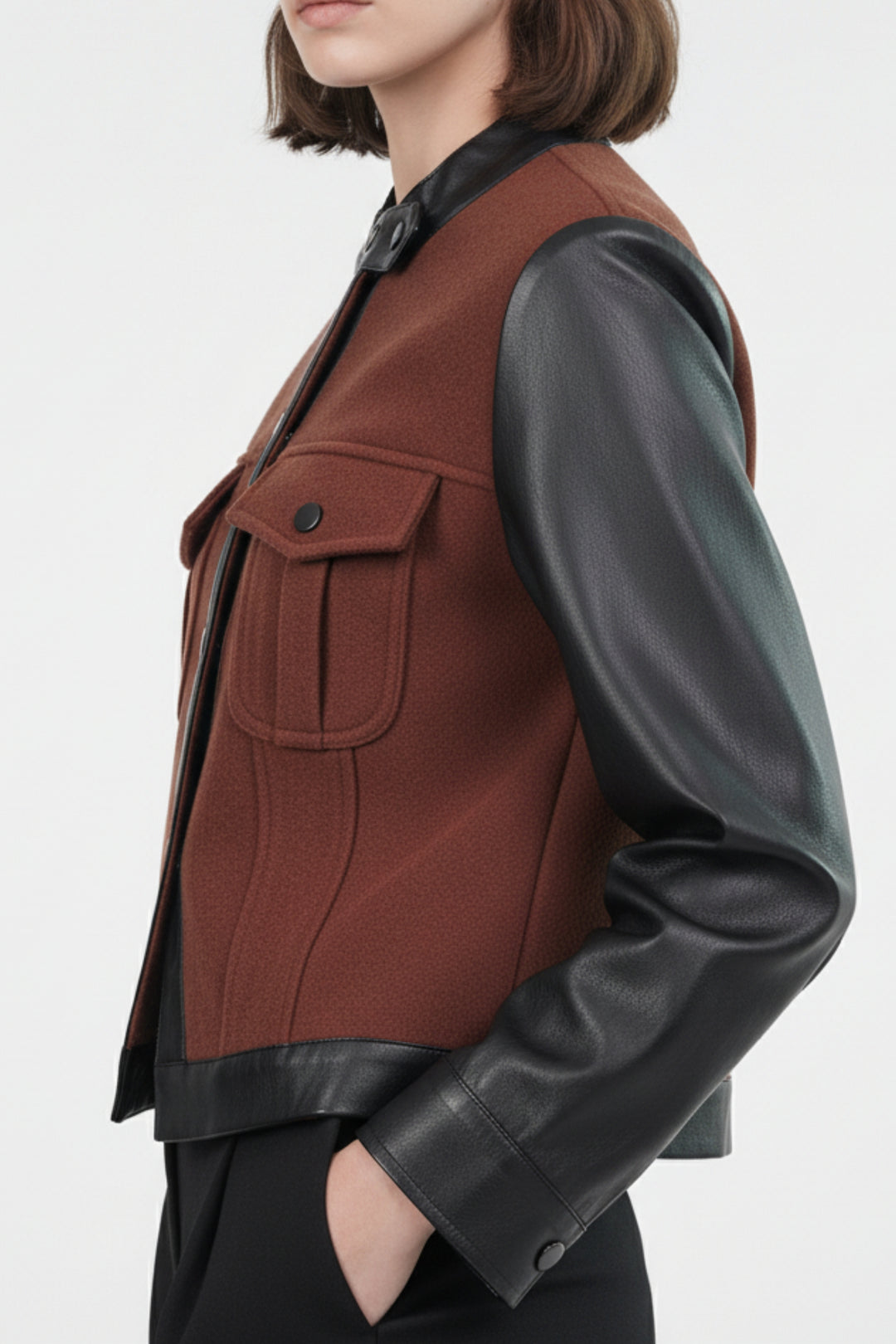 Woolen Jacket With Leather Sleeves