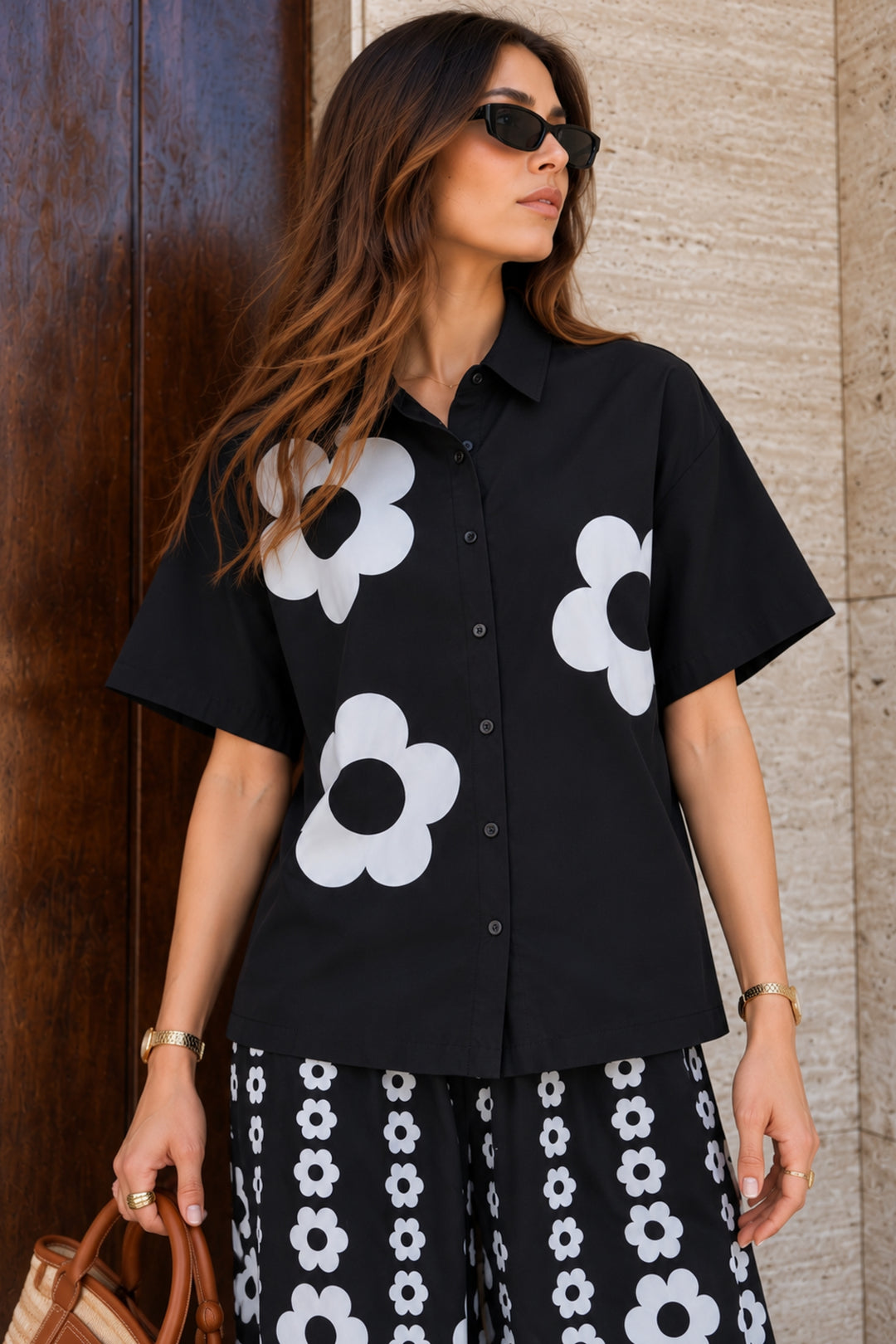 Floral Printed Black Cotton Coord Set