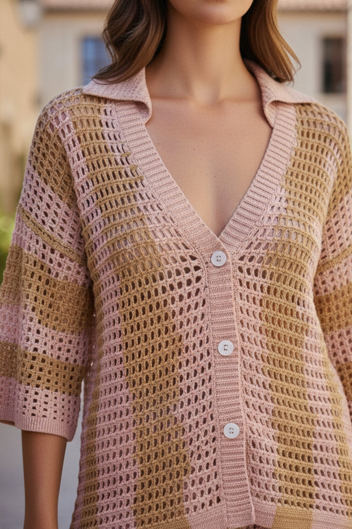Pink & Beige Crochet Knit Co-ord Set