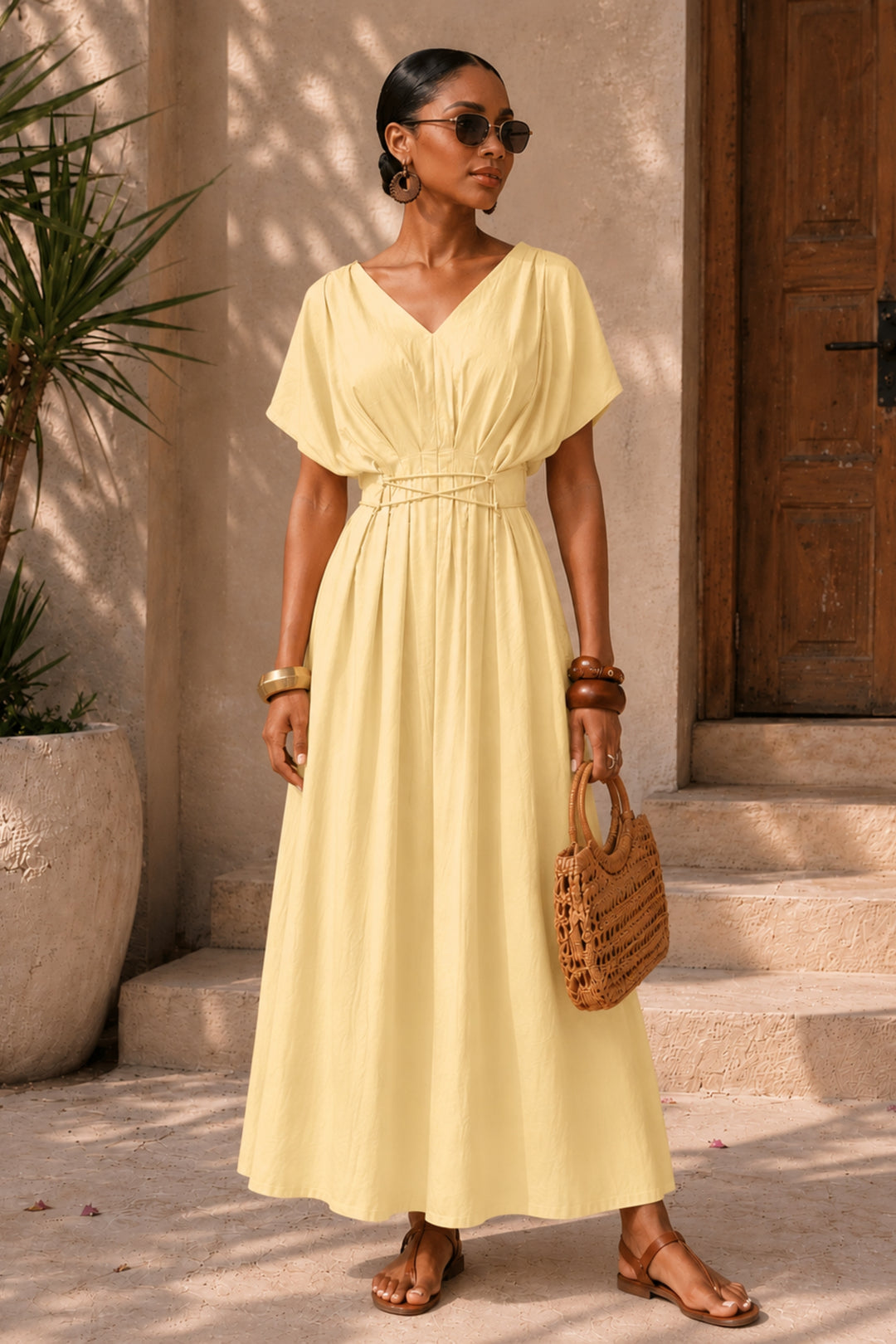Soft Butter Pleated Dress