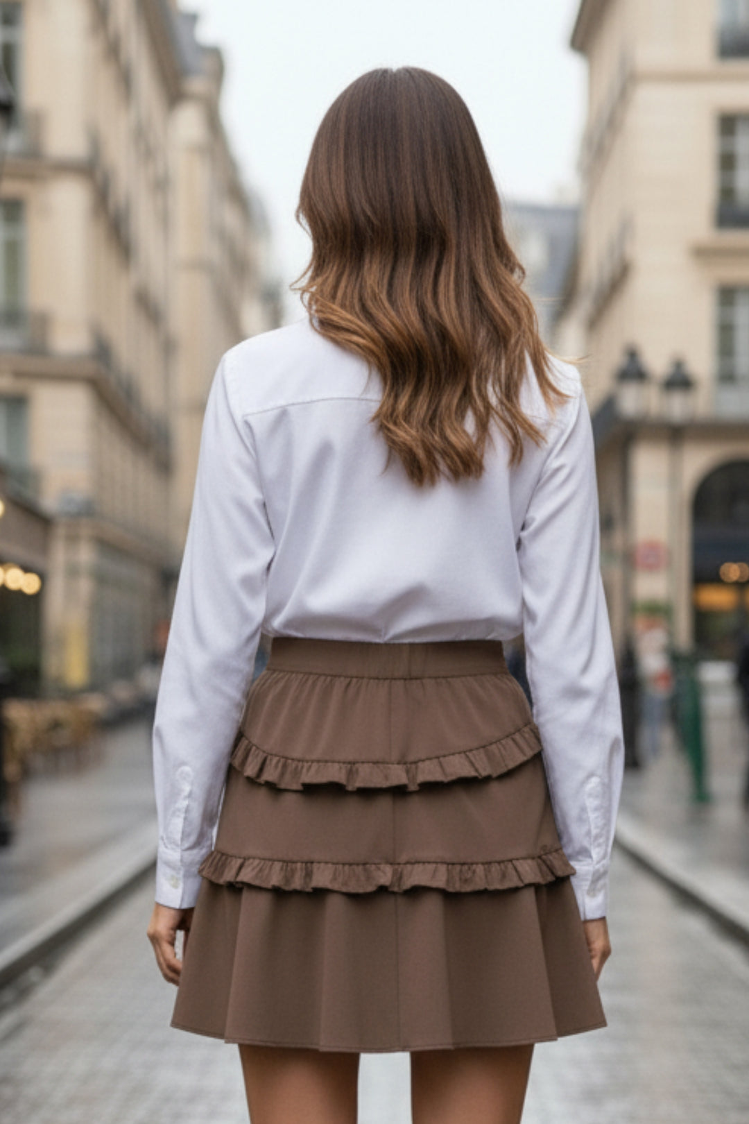 Brown Multi-Tier Short Skirt