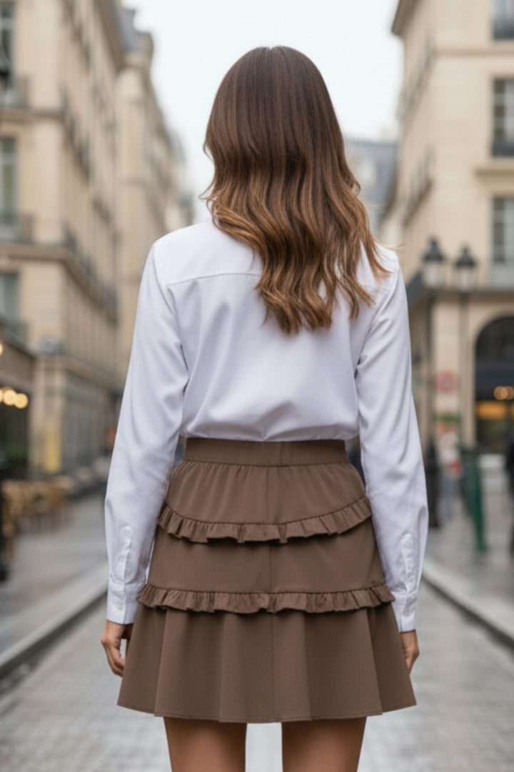Brown Multi-Tier Short Skirt