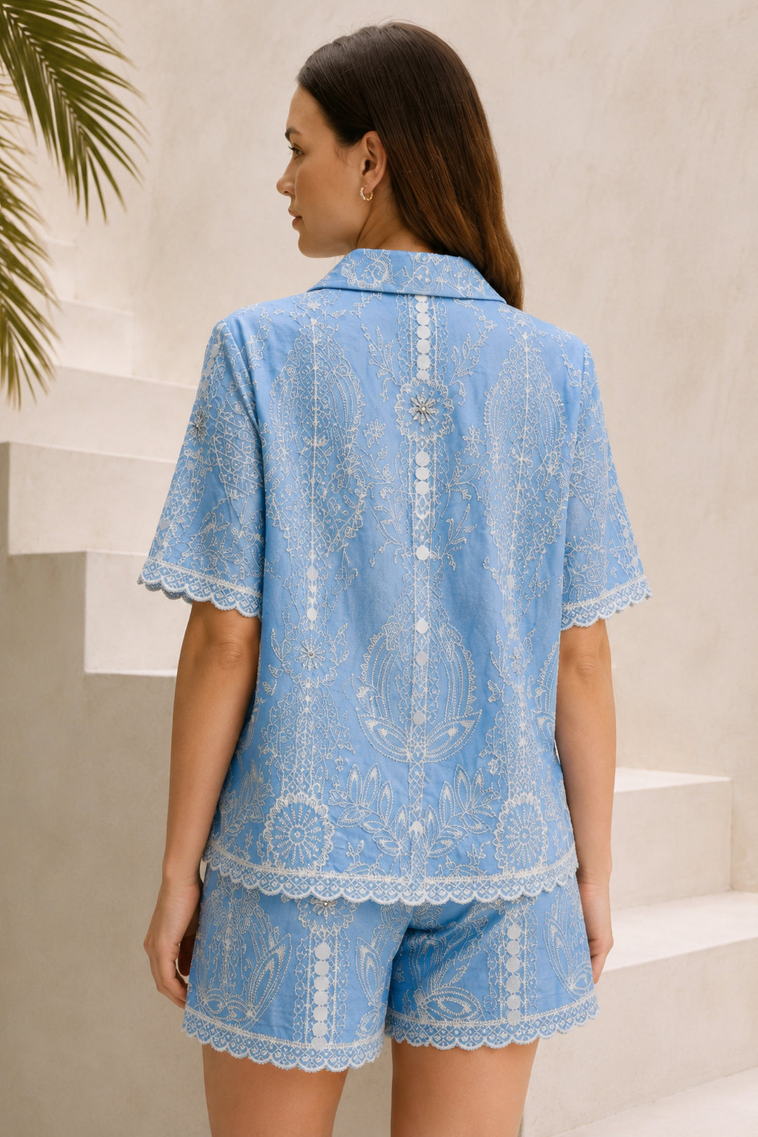 Blue Dawn Embroidered Shorts Co-ord Set