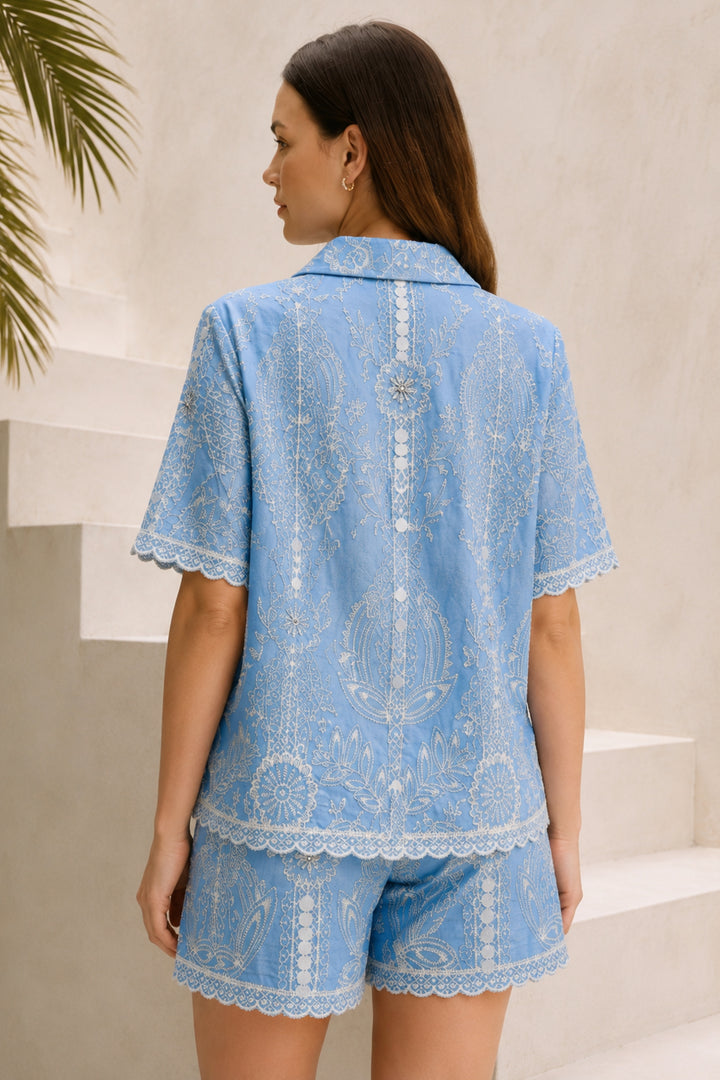 Blue Dawn Embroidered Shorts Co-ord Set