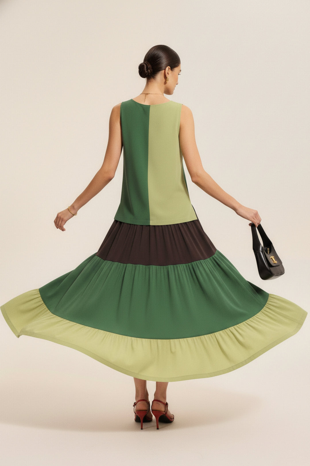 Color Block Linen Skirt Coord Set