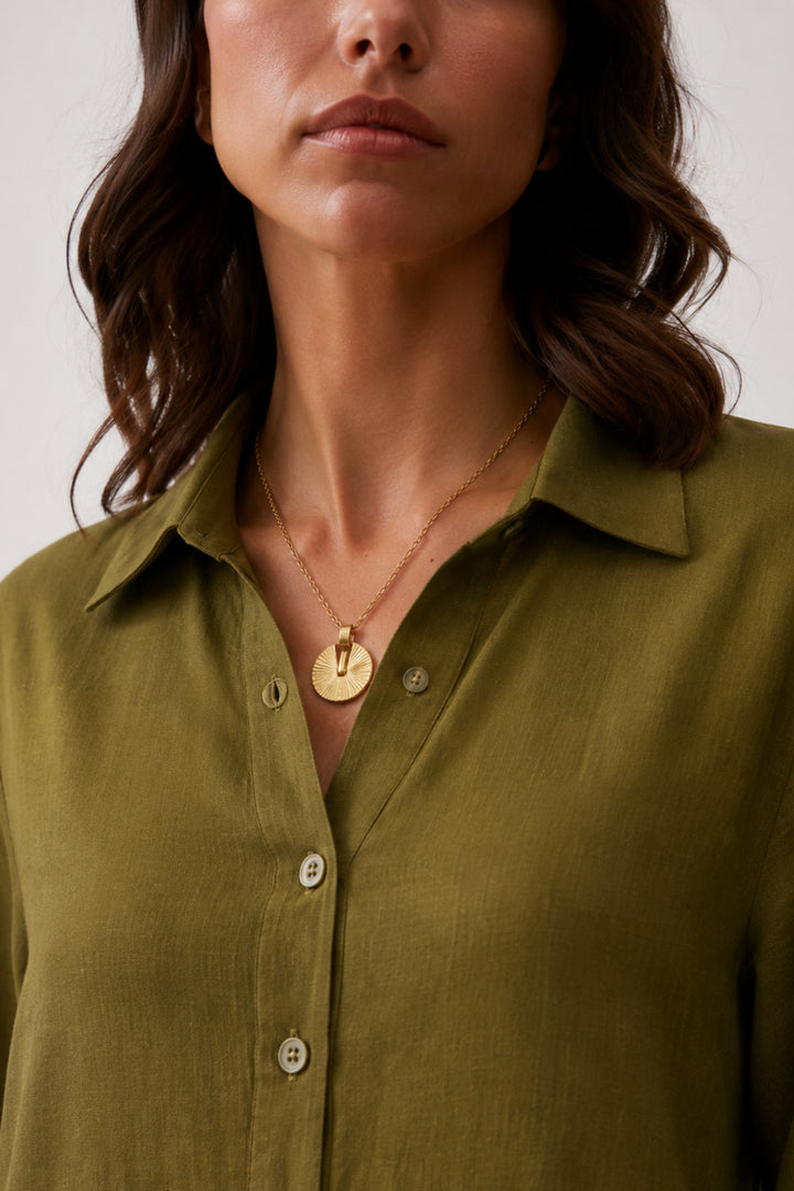 Olive Breeze Linen Maxi Dress