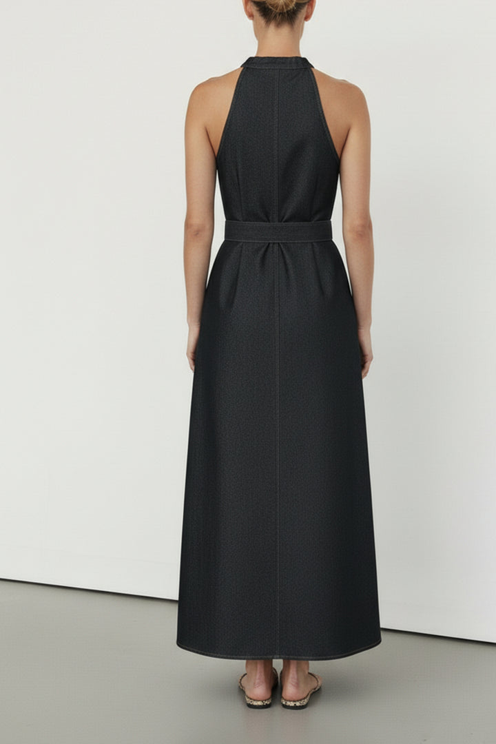 Graphite Denim Belted Dress