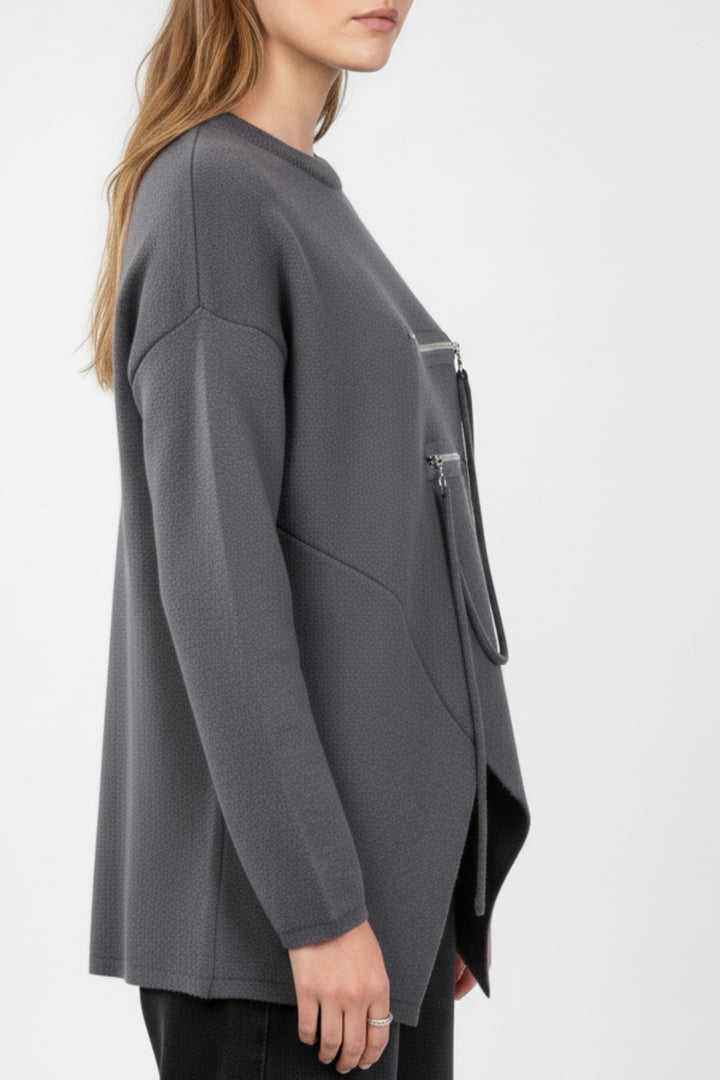 Slate Grey Zipline Geometrical  Sweater