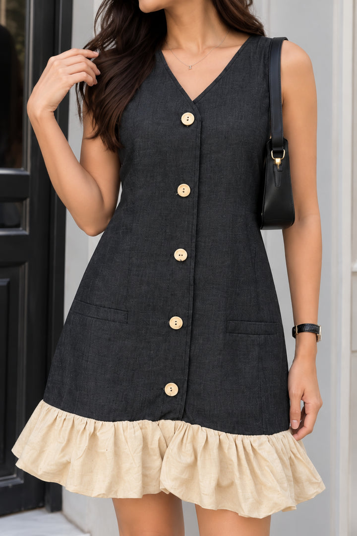 Onyx Denim Ruffle Dress
