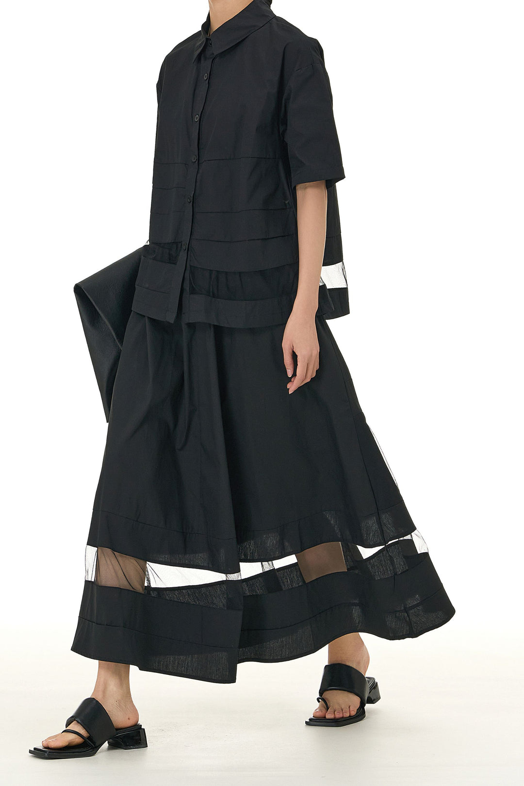 Cotton Black Shirt Skirt Coord Set