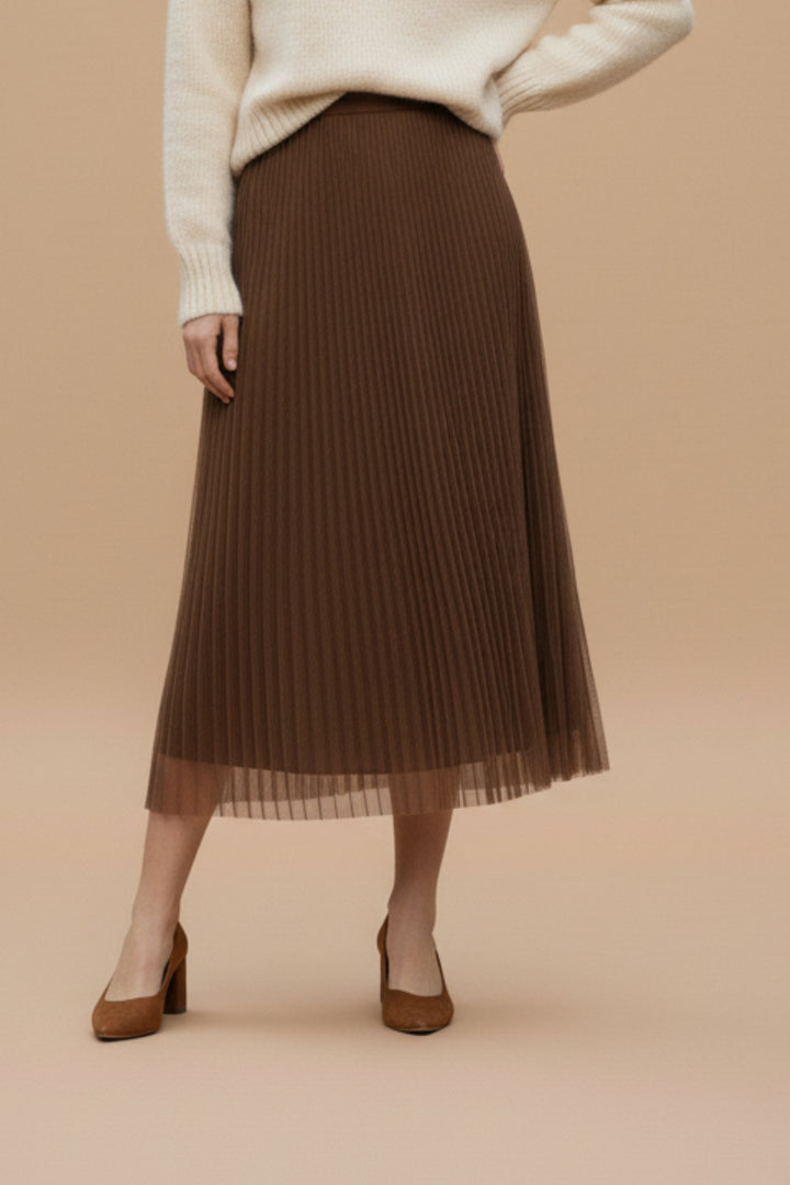Espresso Mesh Pleated Skirt