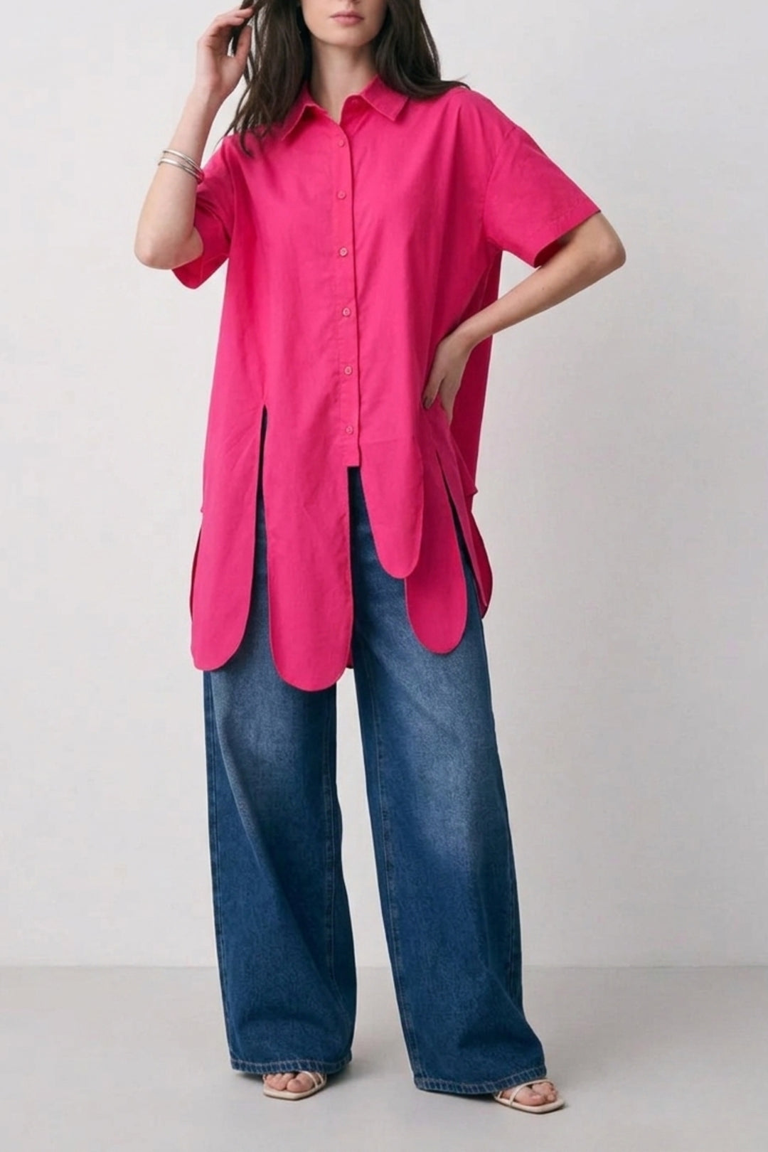 Pink Asymmetric Hem Shirt