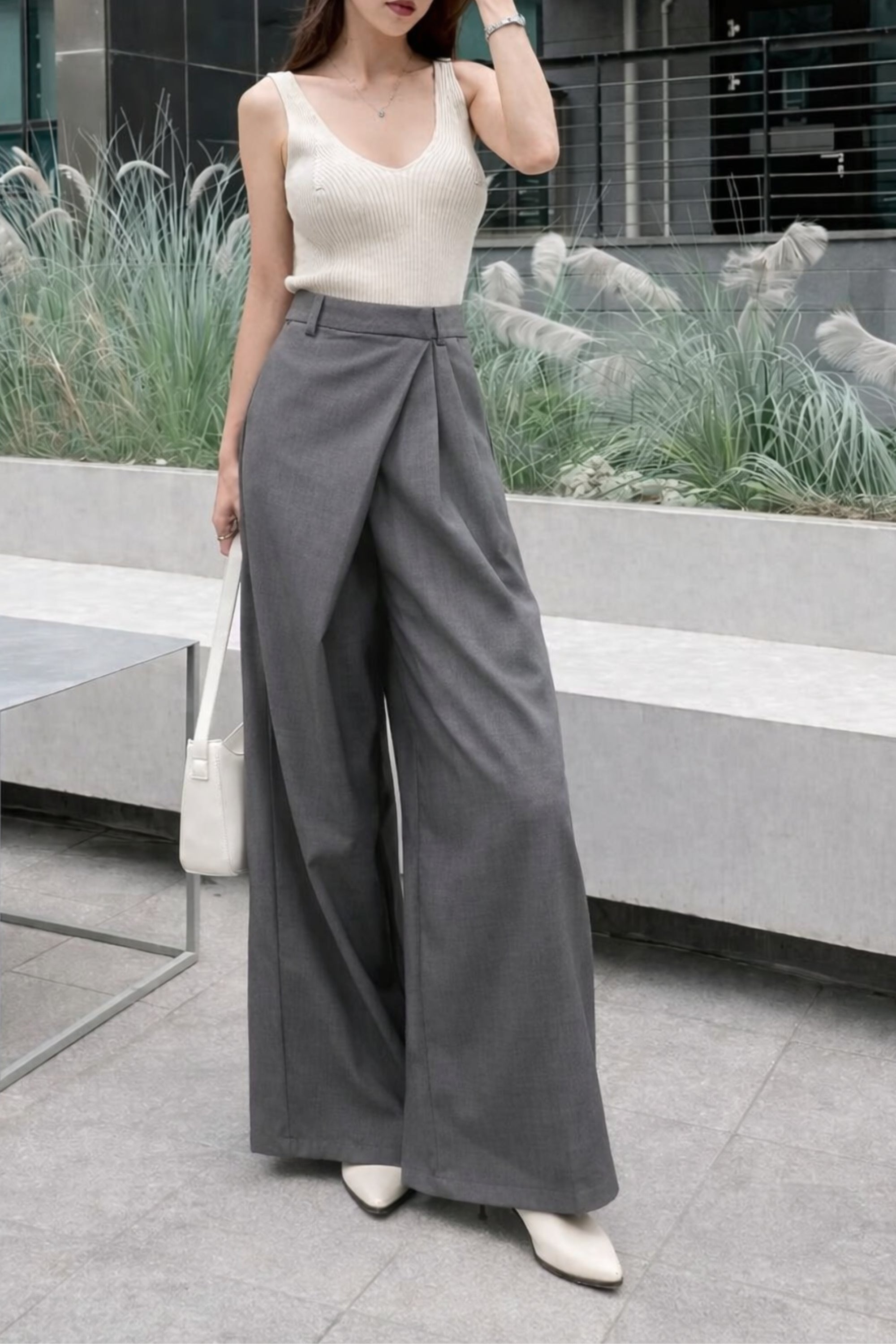 Draped Grey Asymmetrical - Korean Pants for Women – Nolabels