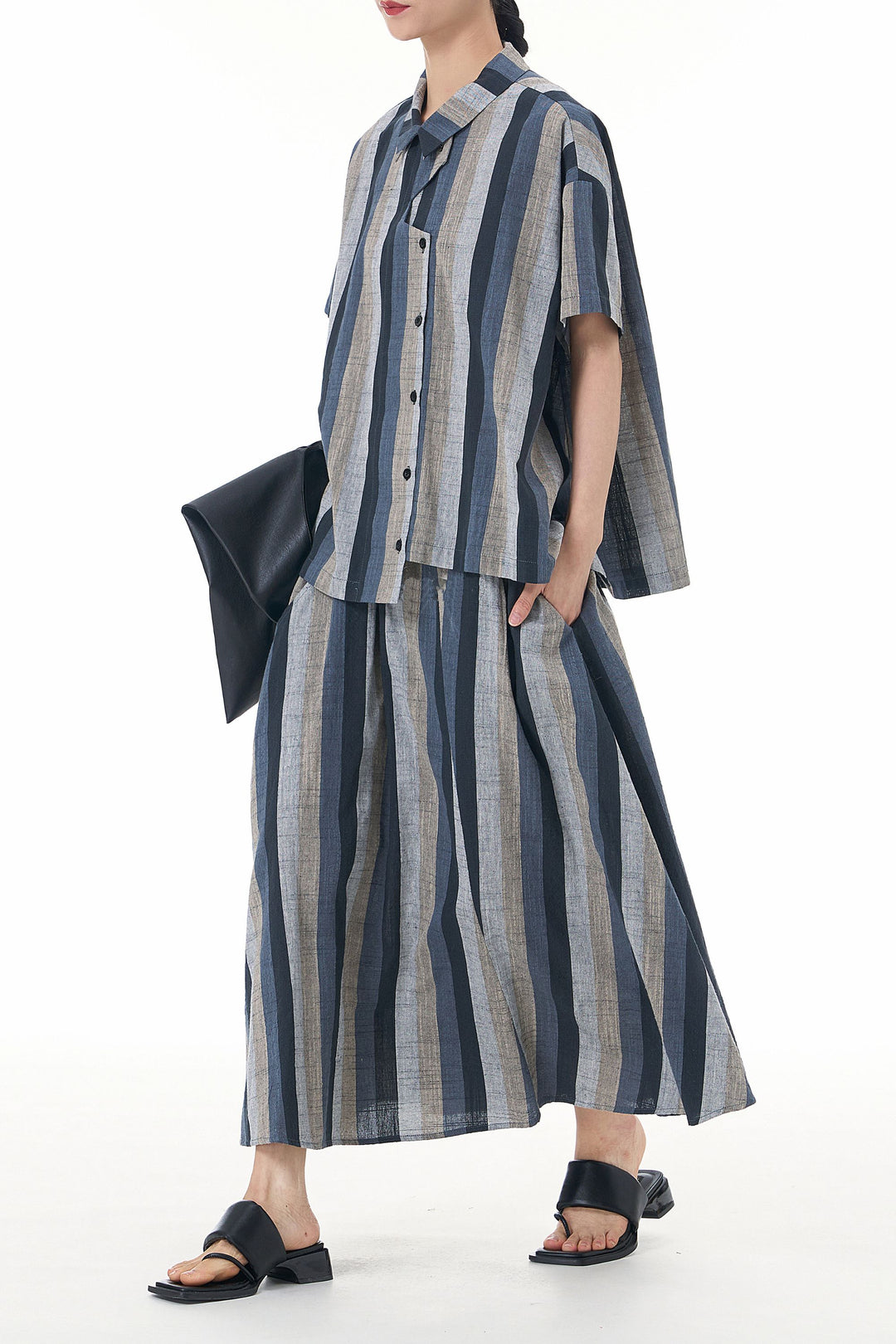 Aquamarine Striped Linen Coord Set