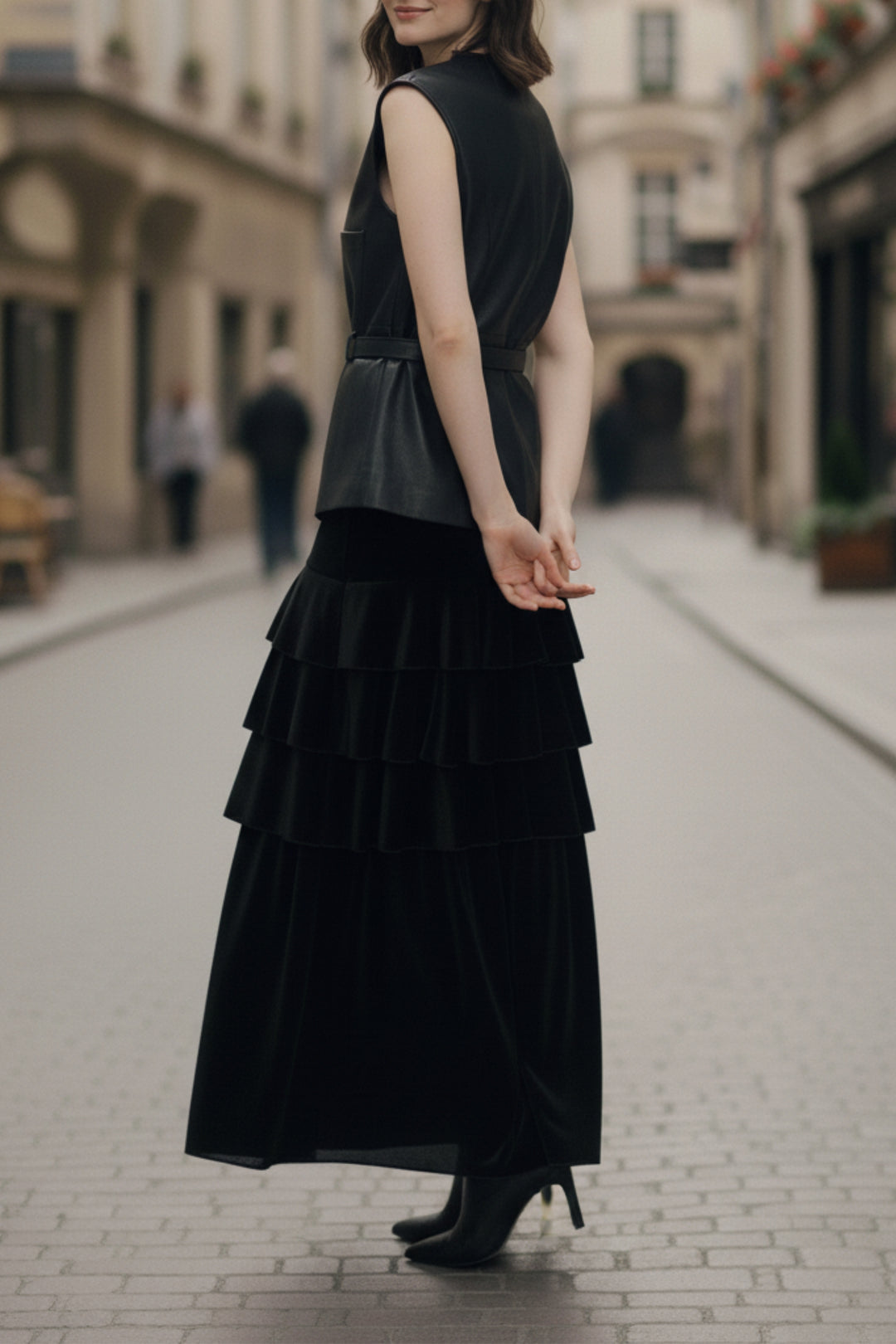 Noir Luxe Leather & Velvet Skirt Co-ord Set