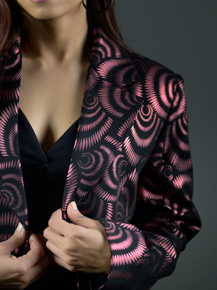African pattern metallic blazer for women