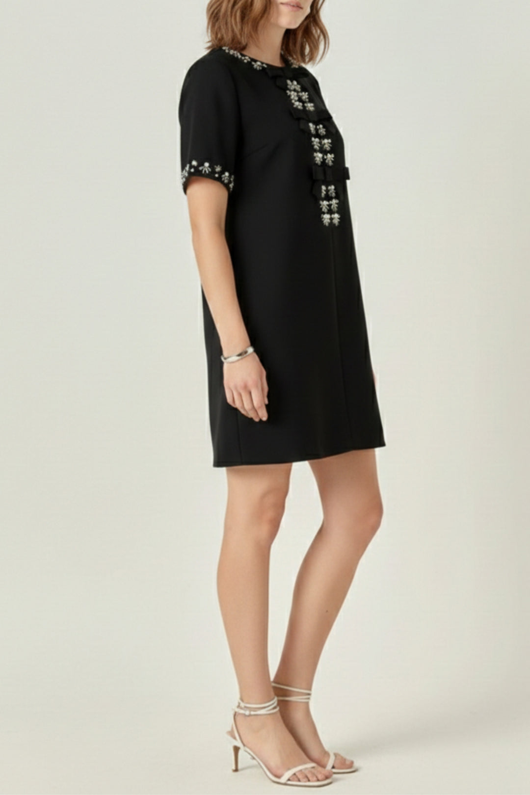 Noir Crystal Bow Shift Dress