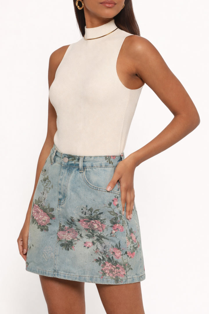Floral Denim Mini Skirt