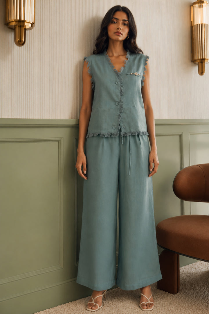 Seafoam Fringe Linen Co-ord