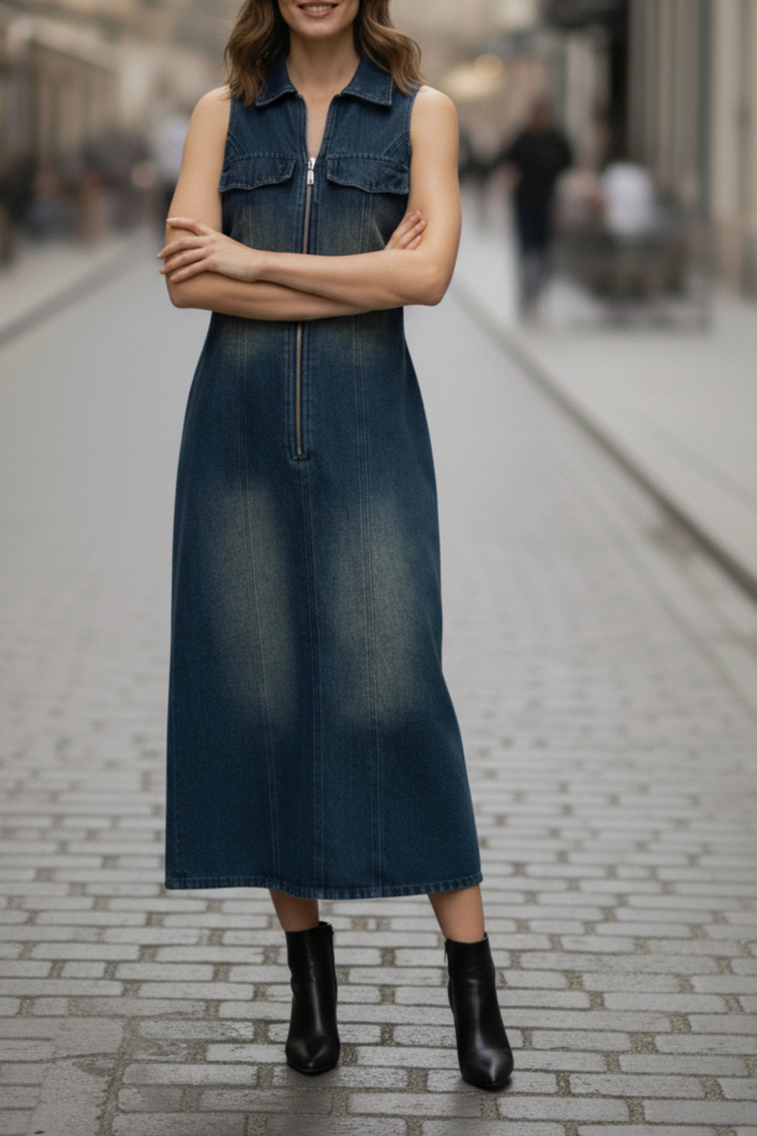 Nightfall Denim Zippered Dress