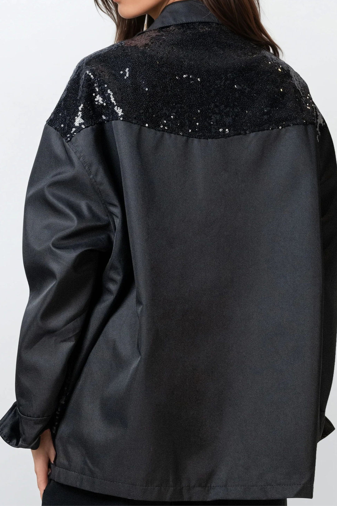 Midnight Sequin Utility Shacket