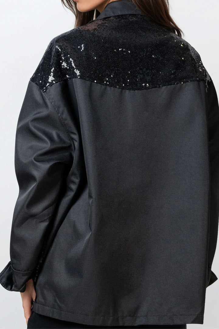 Midnight Sequin Utility Shacket