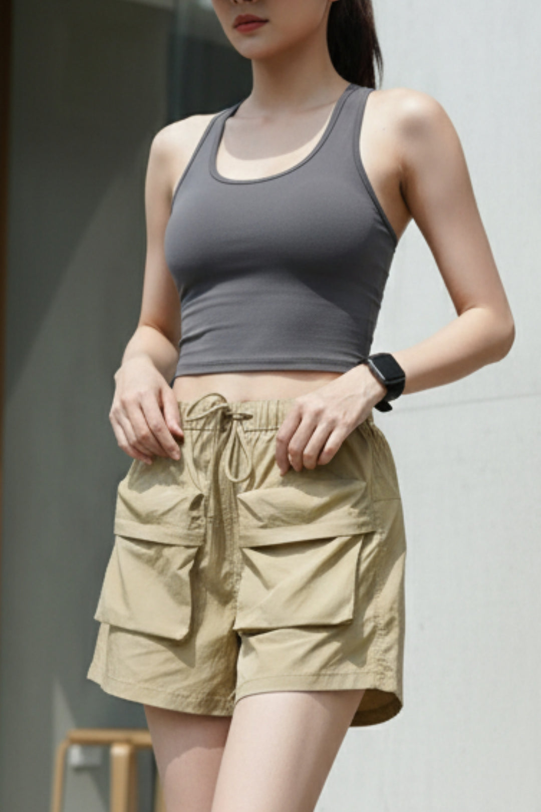 Beige Shorts With Patch Pockets