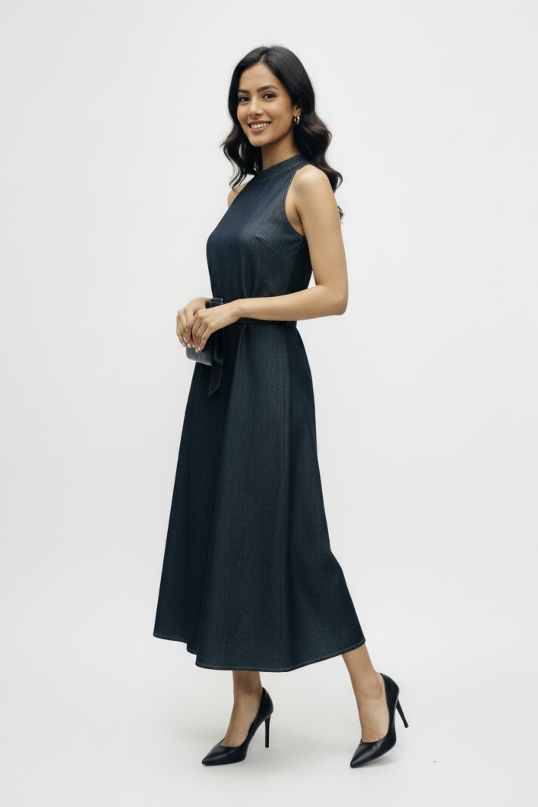 Graphite Denim Belted Dress