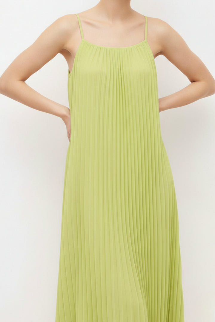 Parrot Green Pleated Dress