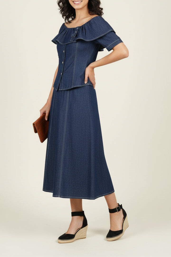 Off-Shoulder Denim Skirt Co-ord Set