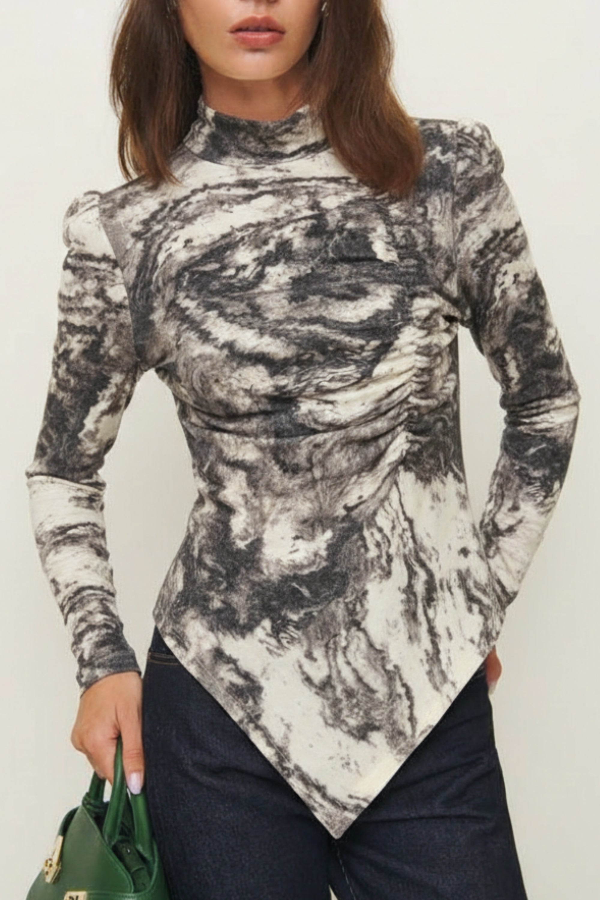 Abstract Marble | High Neck bodycon Top For Women – Nolabels