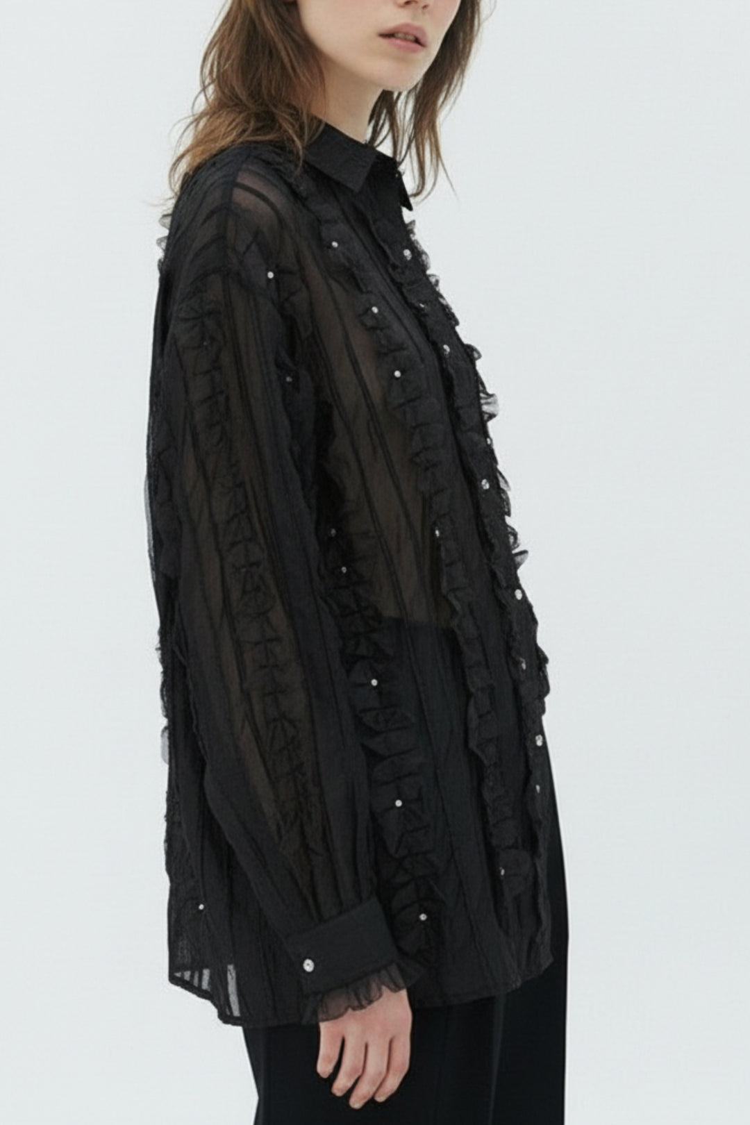 Applique Black Sheer Shirt