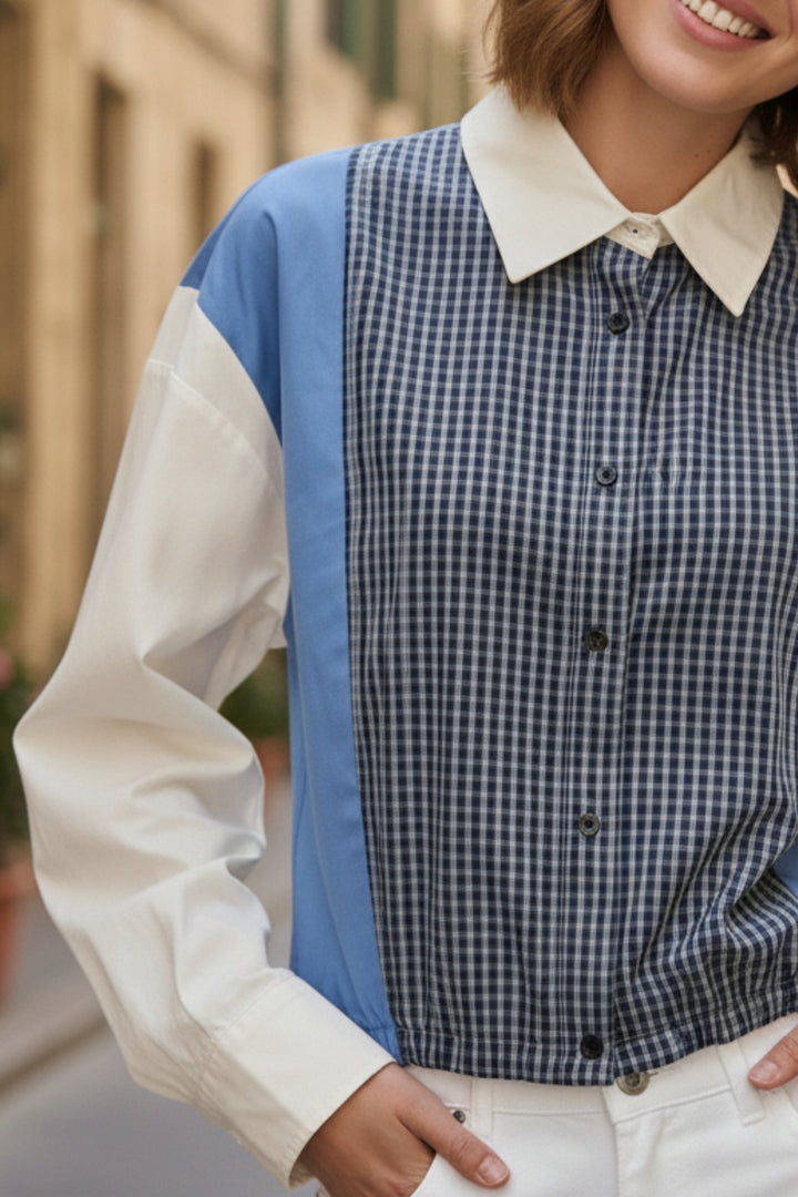 Colorblock Grid Contrast Shirt