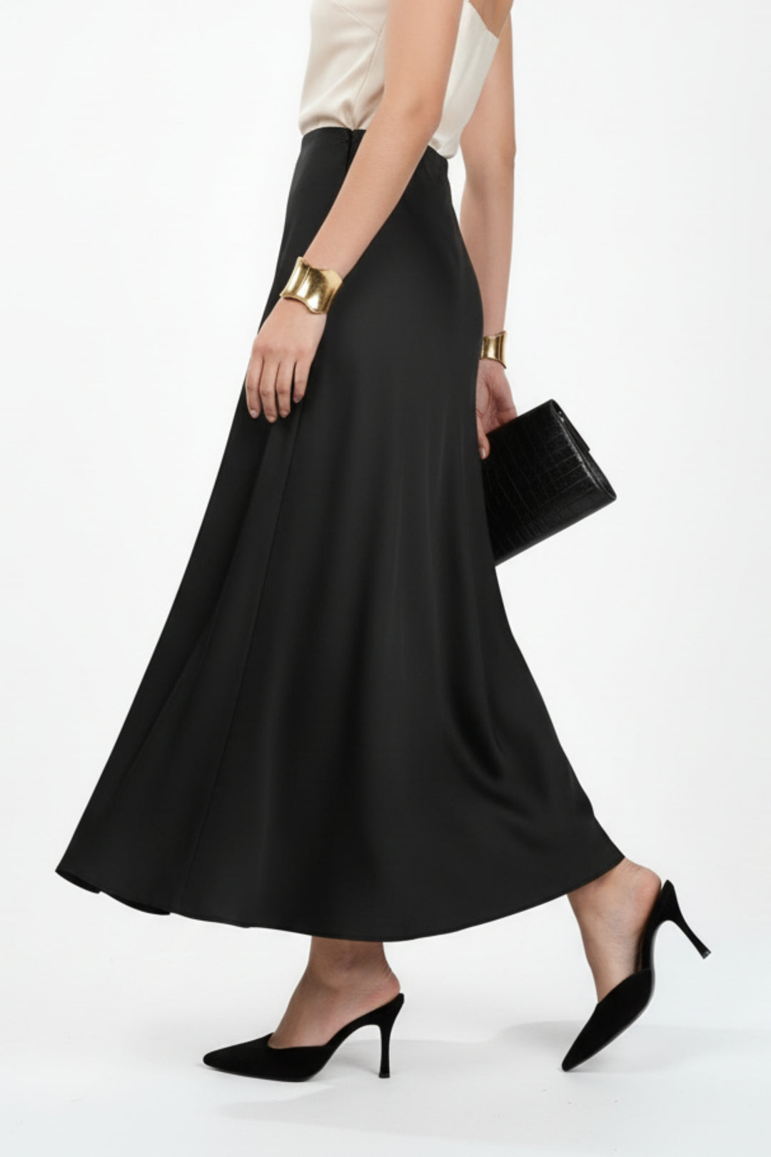 Cosmic Black Satin Skirt