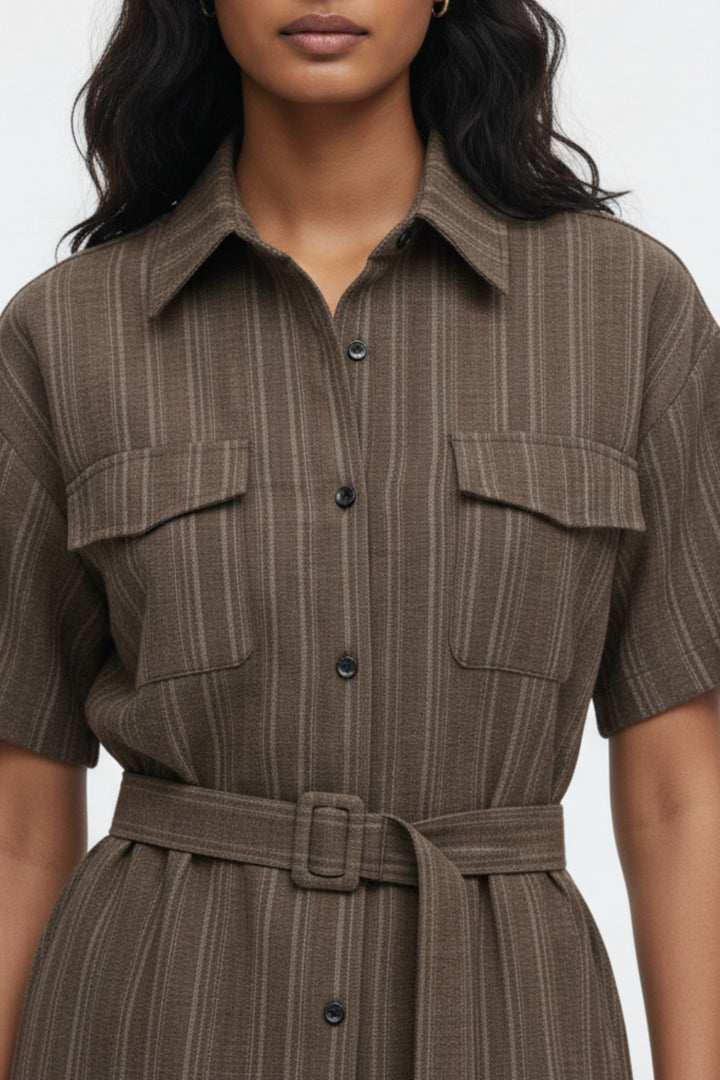 Brown Stripe Utility Belted Co-ord Set