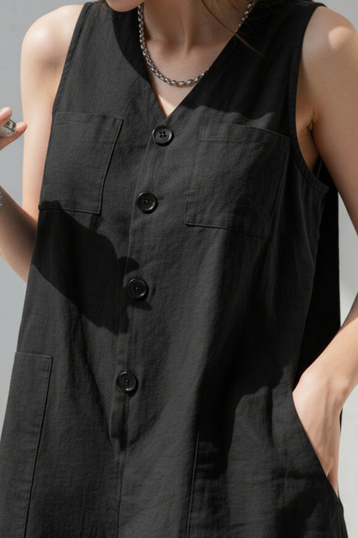 Black Linen Playsuit
