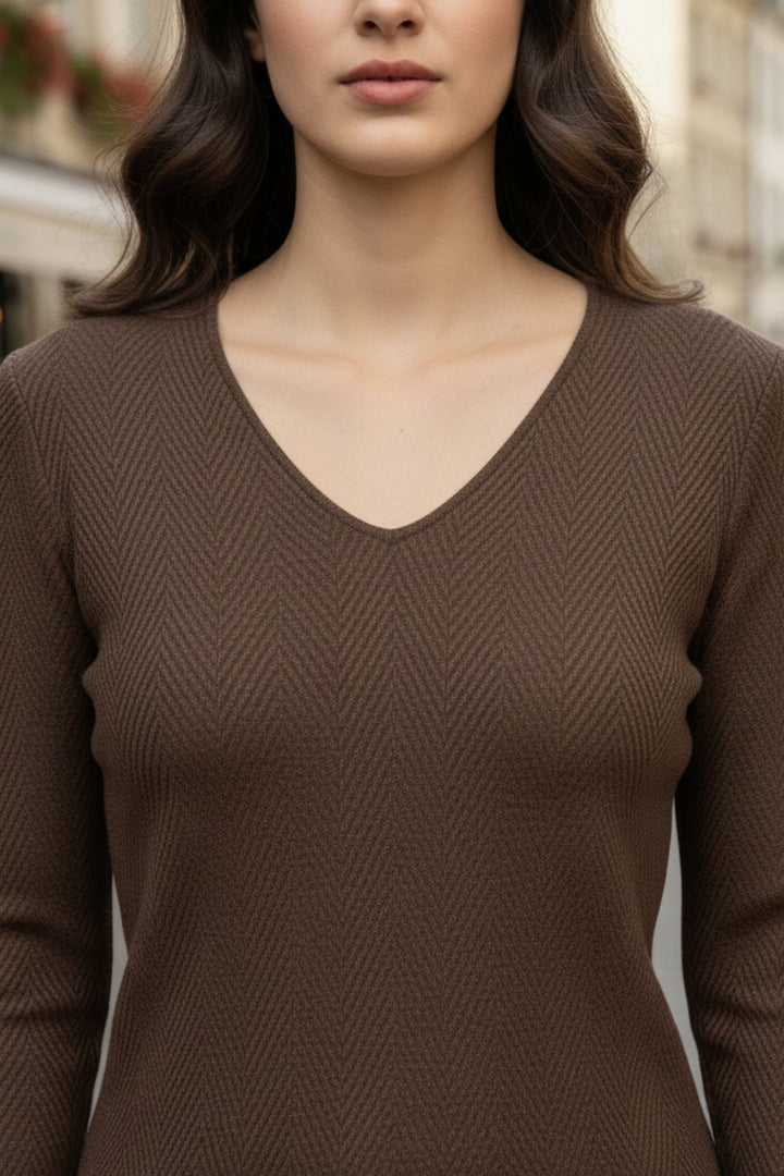 Walnut V -Neck Knit Top