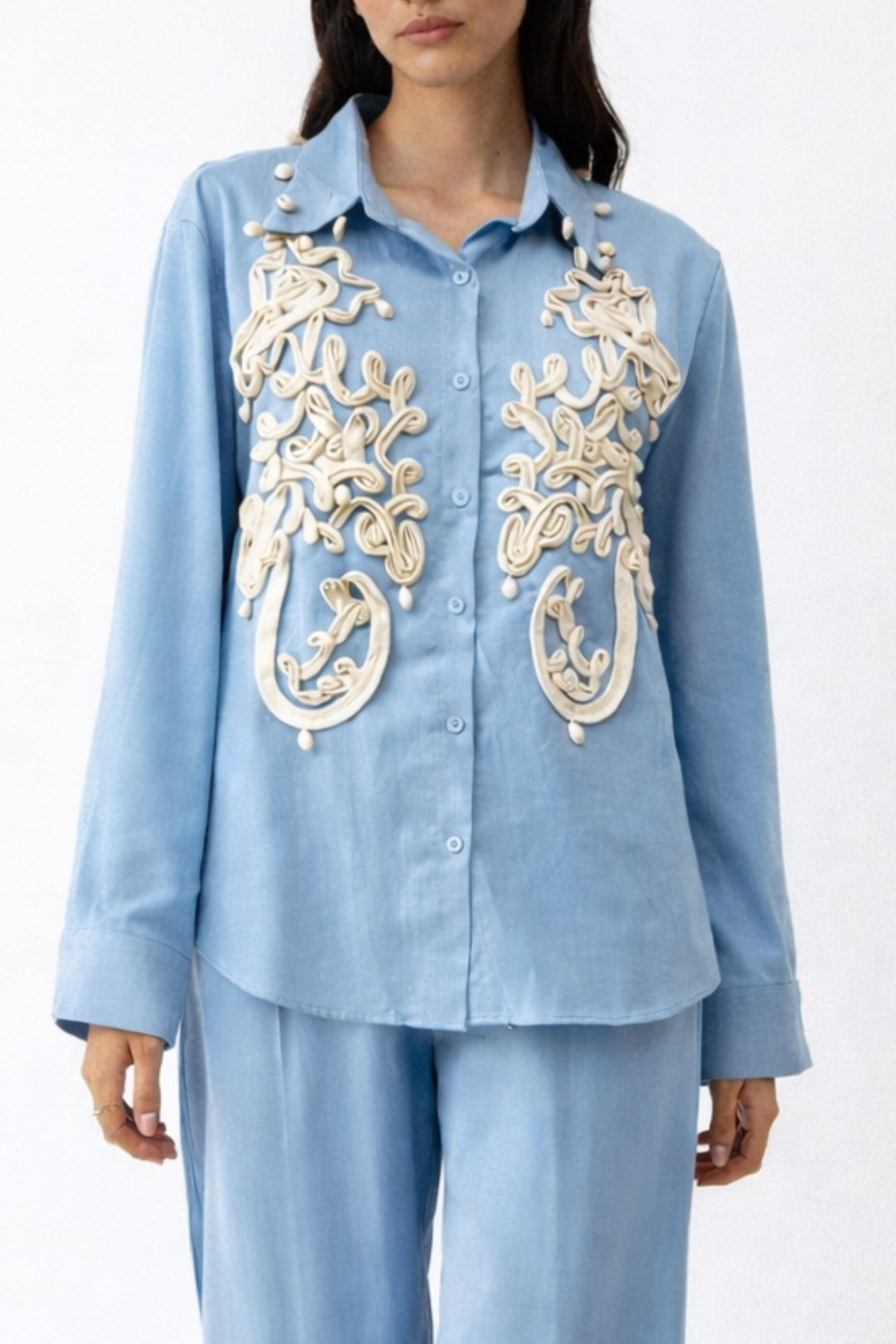 SkyBlue 3D Cord Embroidery Co-ord set