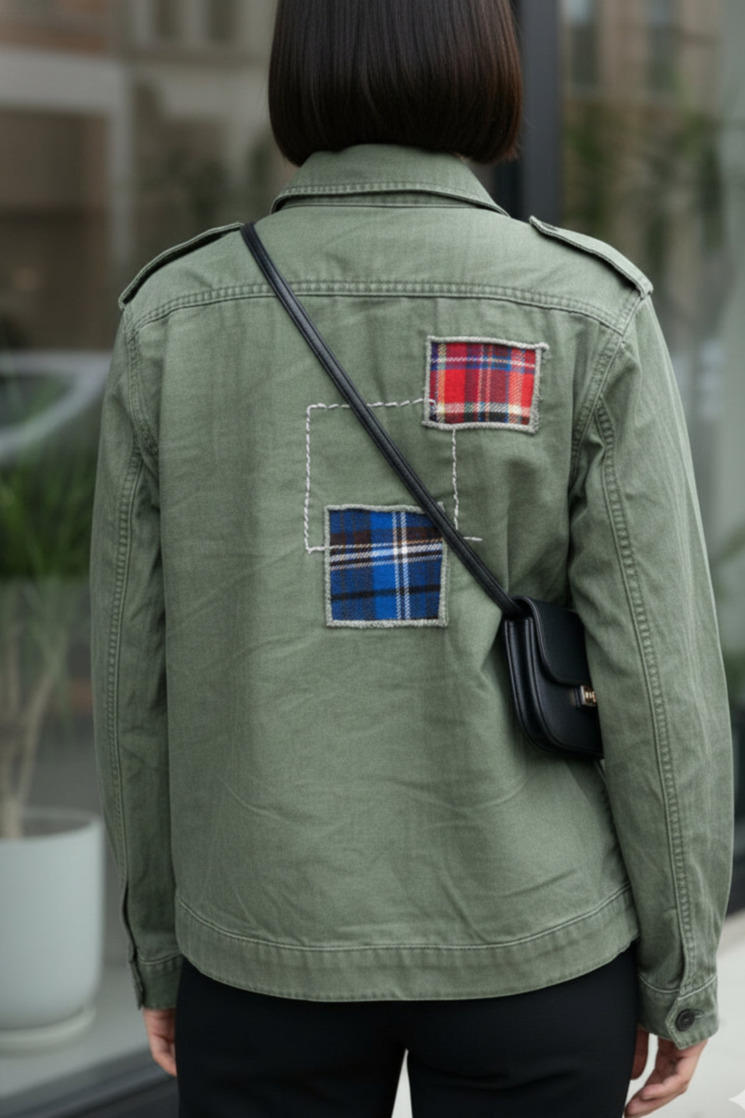 Olive Green Utility Patchwork shirt