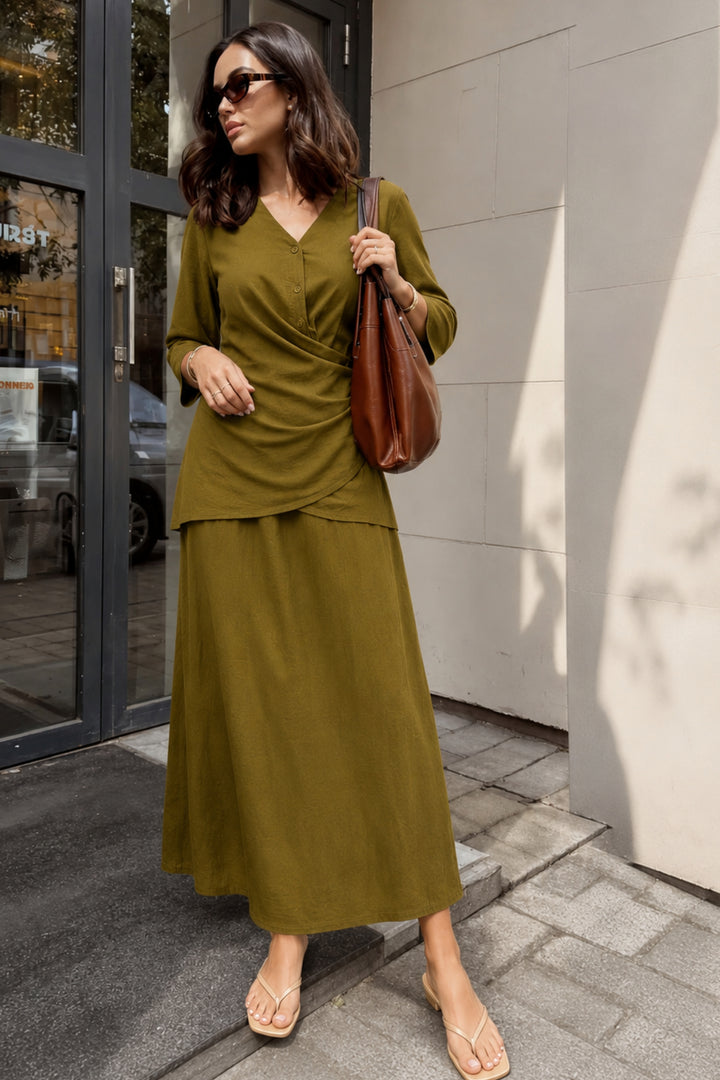 Olive Linen Wrap Coord
